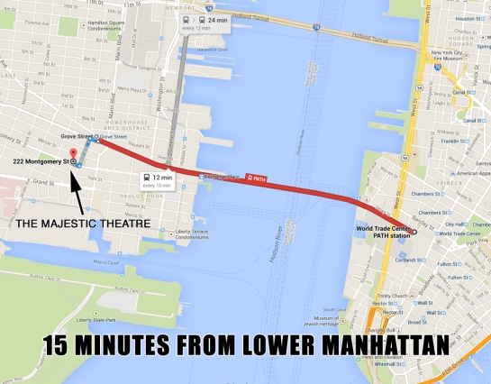 Transportation directions from Lower Manhattan to downtown Jersey City. 